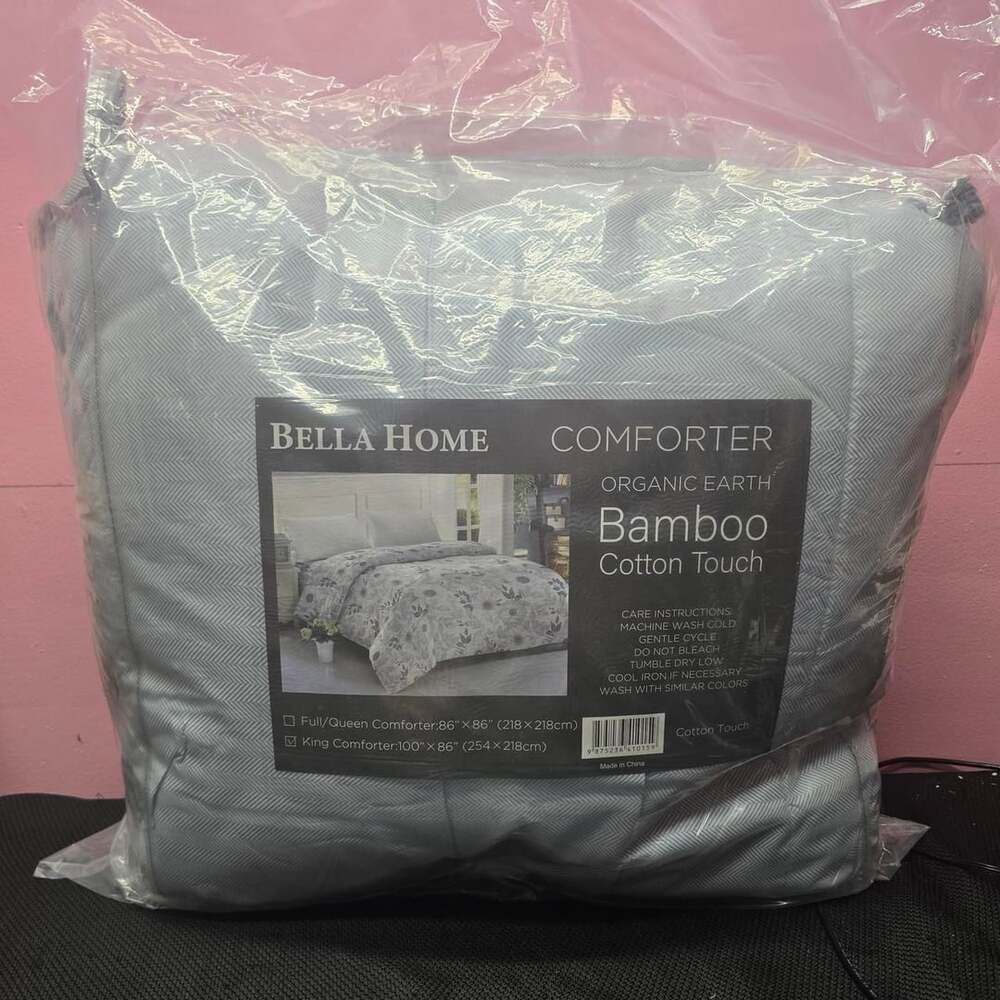 Bella Home Organic Earth Bamboo Comforter King Gray Blue 100"x86"